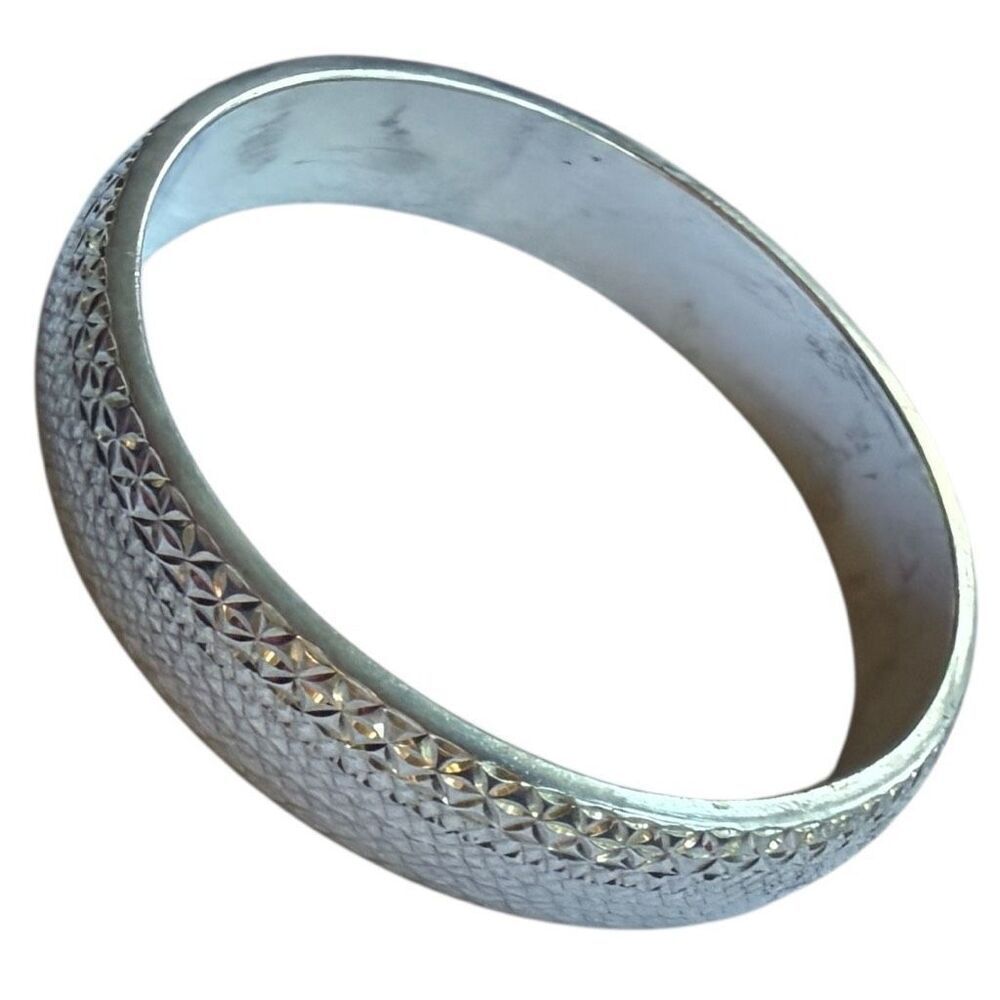 STERLING SILVER Solid Diamond Cut Etched Sterling Silver Bangle Bracelet Sterlin
